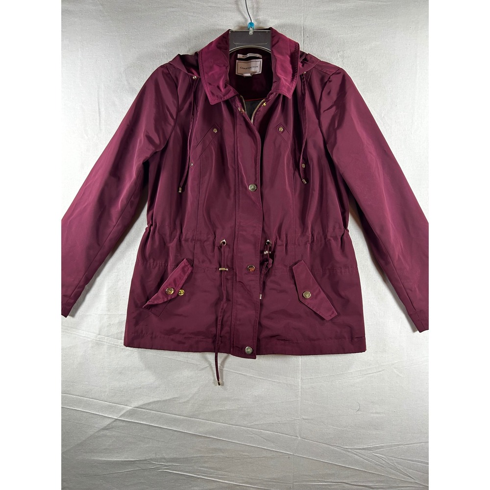 Charter Club Womens Petite PS Burgundy Water Resistant Hooded Anorak Jacket Coat